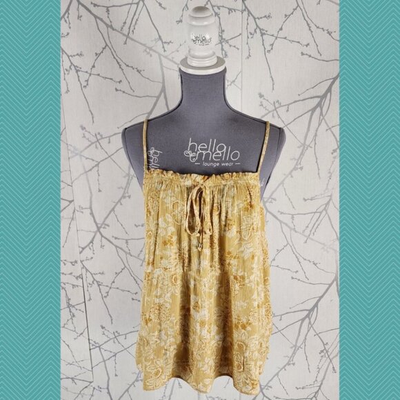 Wild Skye Yellow Floral Printed Strappy Crinkle Tank - Picture 1 of 4